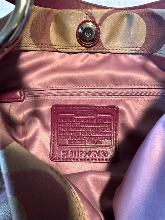Coach Jacquard Shoulder Bag in Tan and Burgundy